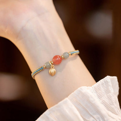 Red Agate Jade Lotus Confidence Calm String Bracelet