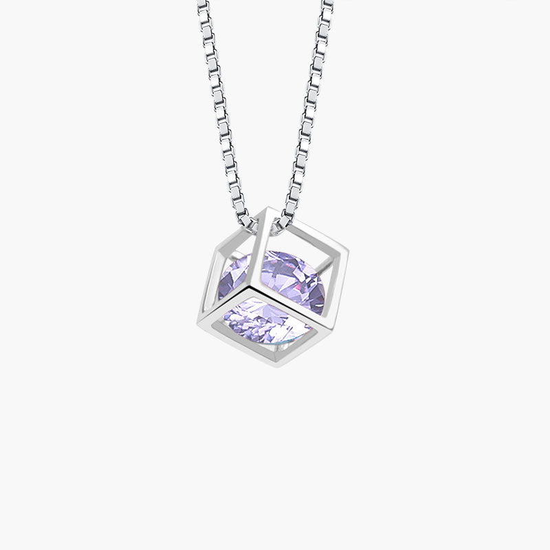 Birthstone Cube Pendant Necklace