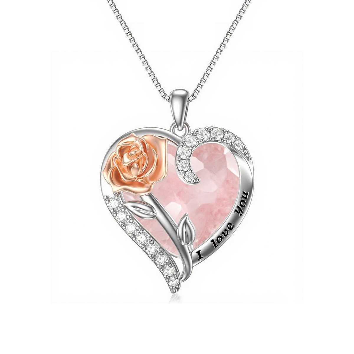 S925 Rose Crystal Necklace Heart Pendant｜Birthday Christmas Gifts for Women
