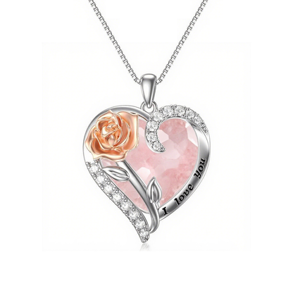 S925 Rose Crystal Necklace Heart Pendant｜Birthday Christmas Gifts for Women