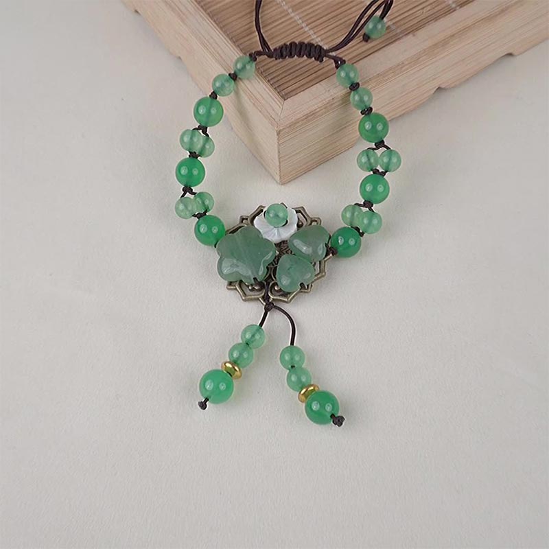 Natural Green Jade Luck Dangling Flower Bracelet