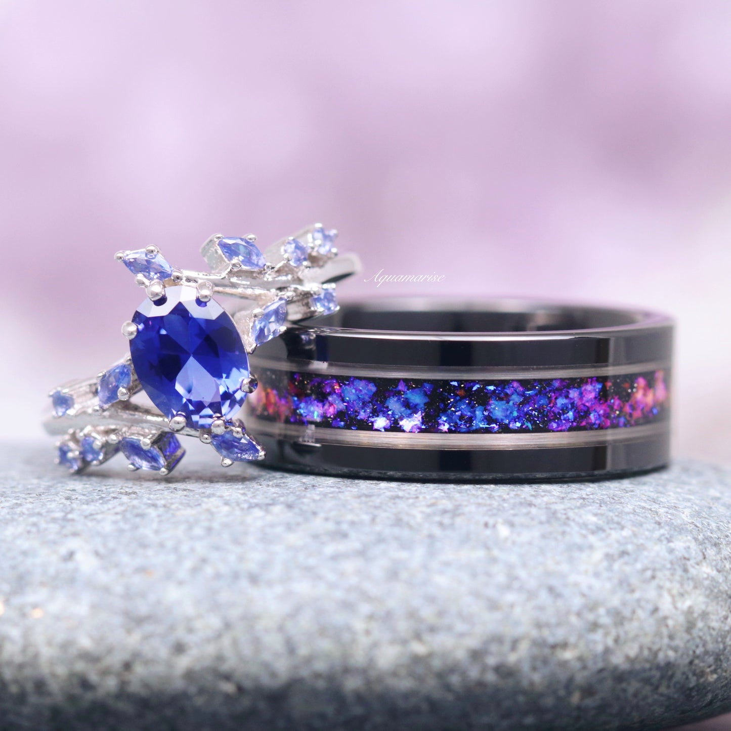 Cornflower Blue Sapphire Leaf Ring- 925 Sterling Silver