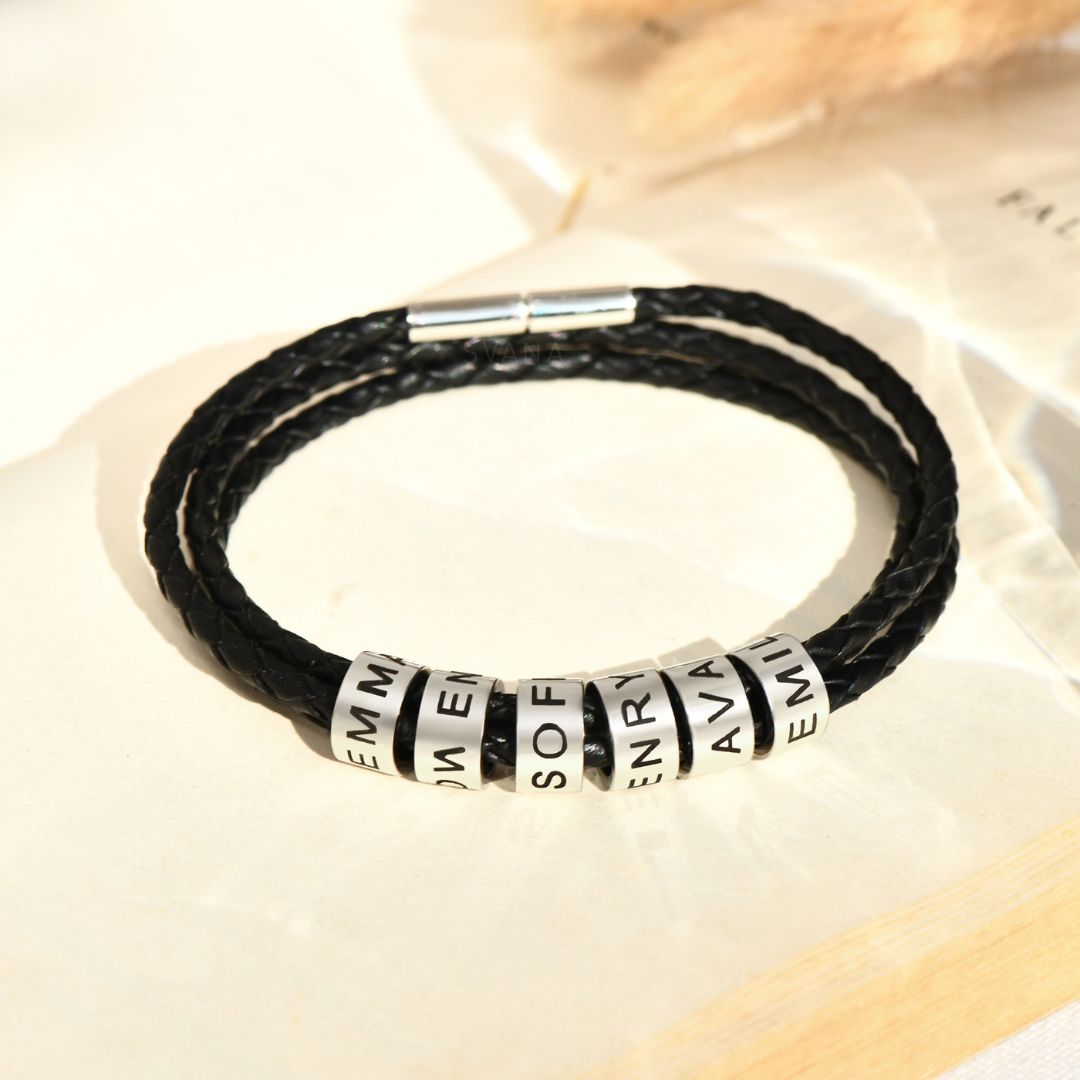 To My Man, Always and Forever Pulsera de cuero con cuentas personalizadas