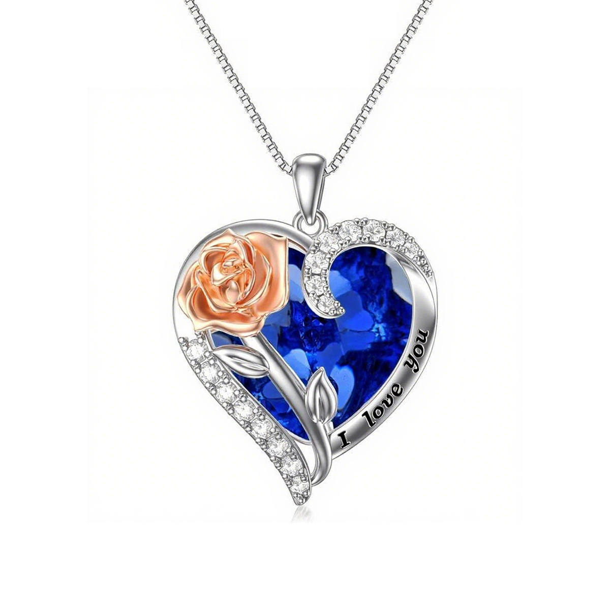 S925 Rose Crystal Necklace Heart Pendant｜Birthday Christmas Gifts for Women