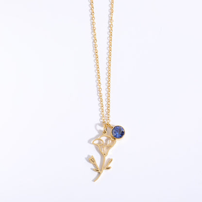 Birthstone Flower Month Clavicle Necklace