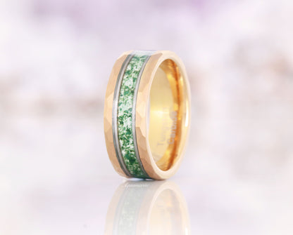 Moss Agate Wedding Band- 8MM Rose Gold Tungsten