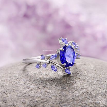 Cornflower Blue Sapphire Leaf Ring- 925 Sterling Silver