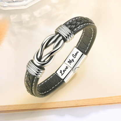 “Mother and Son Forever Linked Together" Braided Leather Bracelet