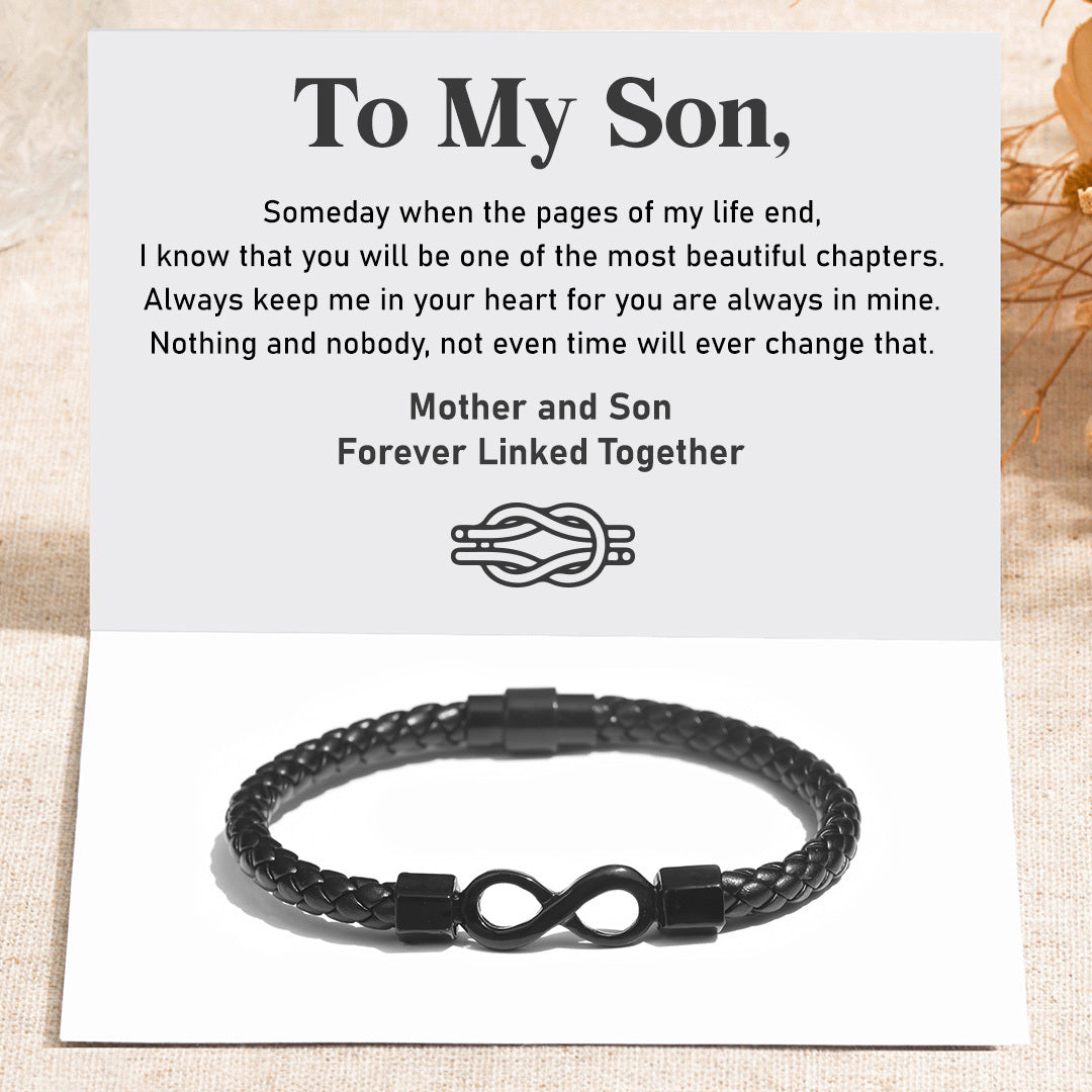 "Mother and Son Forever Linked Together" Infinity Braided Bracelet