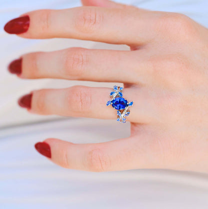 Orion Nebula & Cornflower Sapphire Leaf Couples Ring