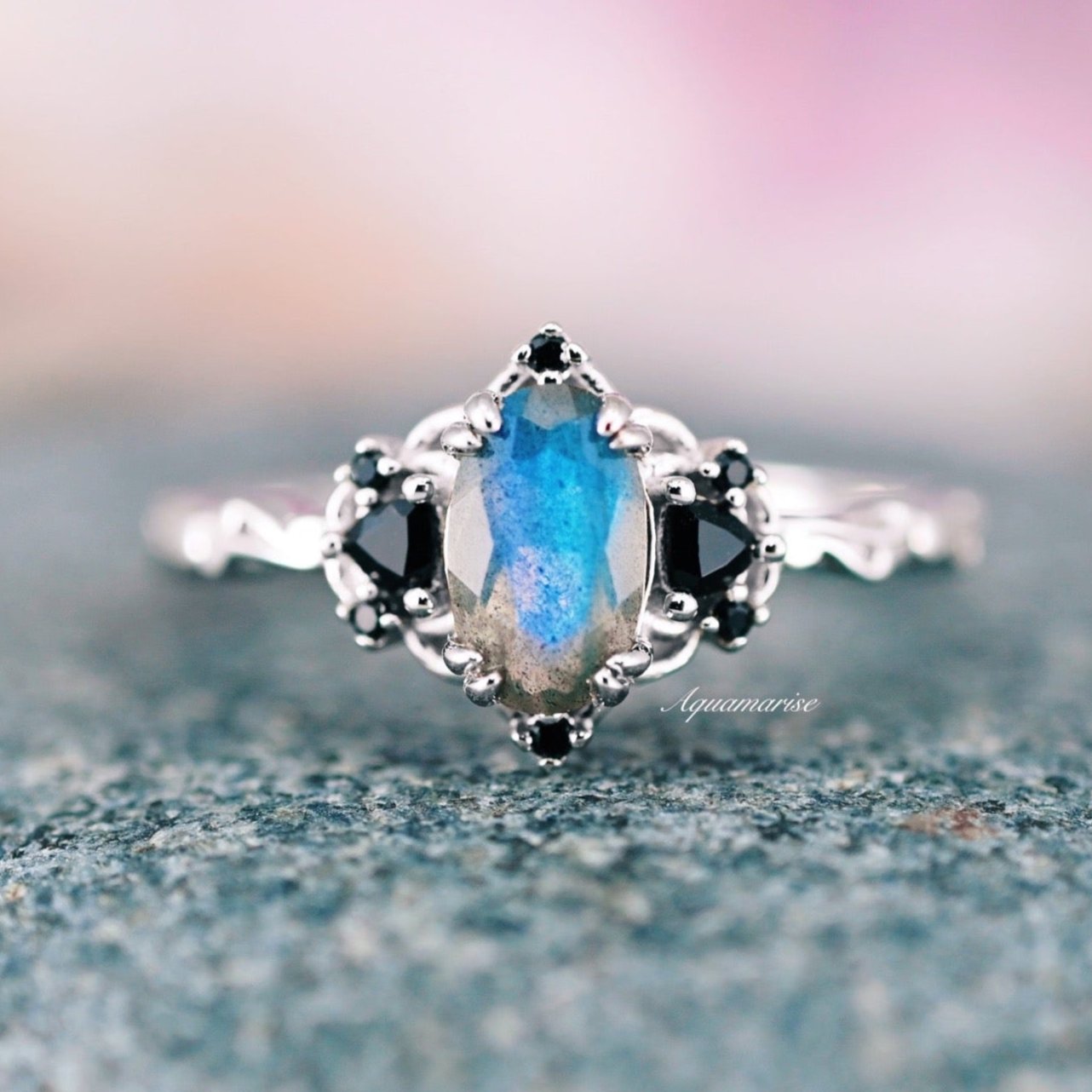 Esme Labradorite & Black Onyx Ring- 925 Sterling Silver