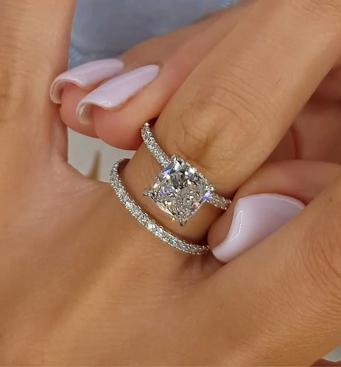 Classic 3.0 Carat Cushion Cut White Sapphire Wedding Set In Sterling Silver