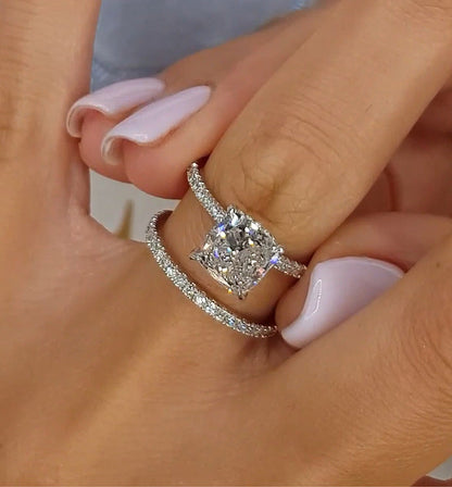 Classic 3.0 Carat Cushion Cut White Sapphire Wedding Set In Sterling Silver