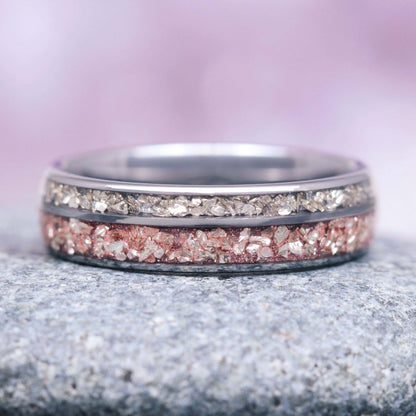 Morganite & Crushed Diamond (cz) Wedding Band- 6MM Tungsten