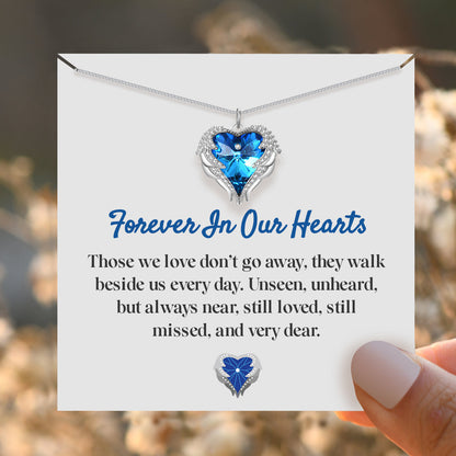 Blue Heart Angel Wing Memorial Necklace