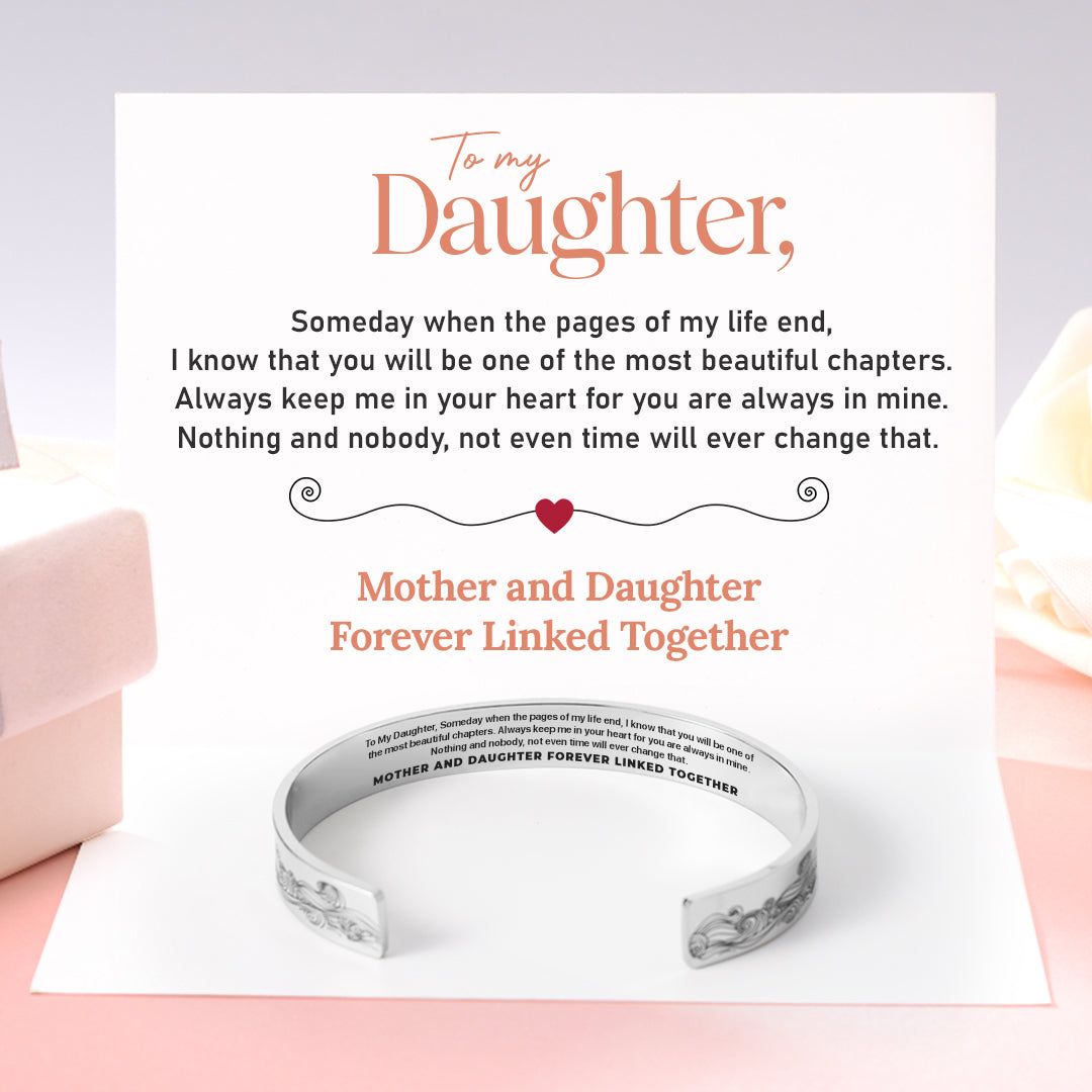 “Mother and Daughter Forever Linked Together” Wide Cuff Bracelet