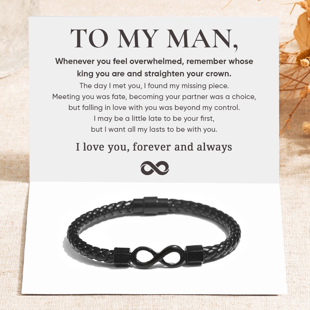 To My Man, I Love You Forever & Always Infinity Leather Bracelet