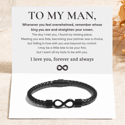 To My Man, I Love You Forever & Always Infinity Leather Bracelet