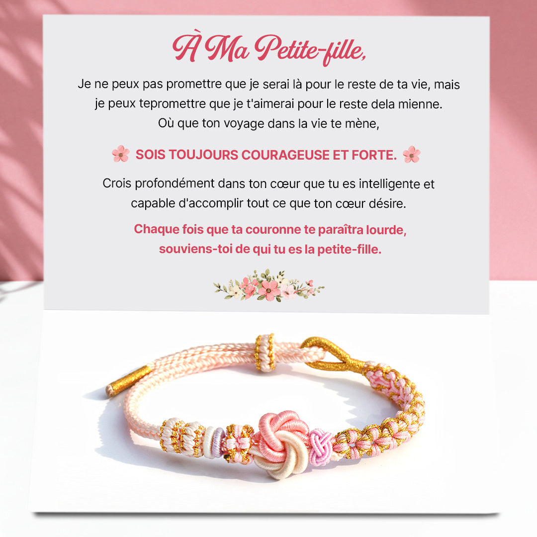 Grand-mère et Petite-fille Bracelet Nœud en Fleur de Pêcher « Sois Courageux et Sois Fort »