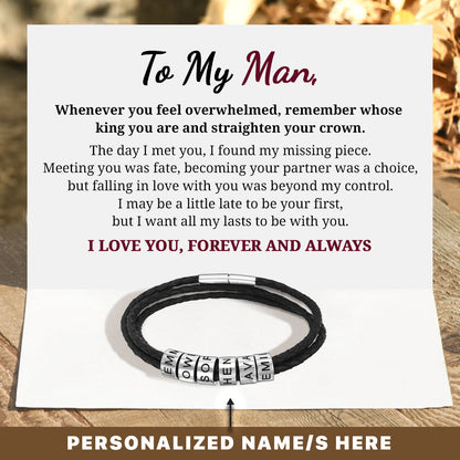 To My Man, Love You Forever Pulsera de cuero con cuentas personalizadas