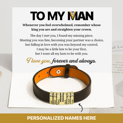 A mi hombre, te amo para siempre pulsera de cuero personalizada