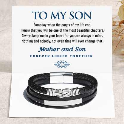 “Mother and Son Forever Linked Together” Infinity Leather Bracelet