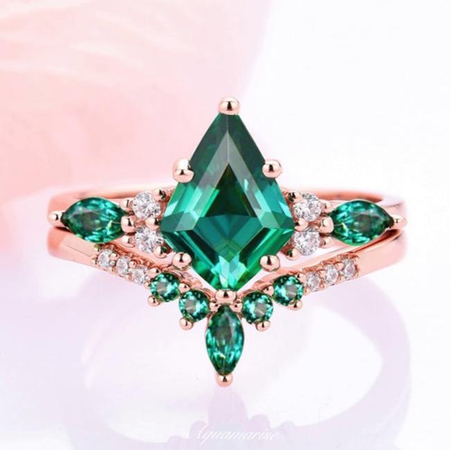 Skye Kite™  Kite Emerald Ring Set- 14K Rose Gold Vermeil