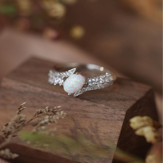 White Opal Ring in S925 Sterling Silver Design