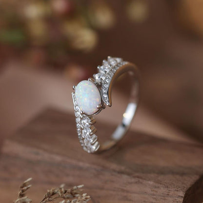 White Opal Ring in S925 Sterling Silver Design