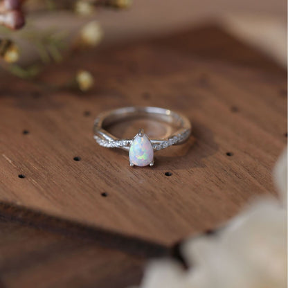 Teardrop-shaped White Opal Ring in S925 Sterling Silver Design