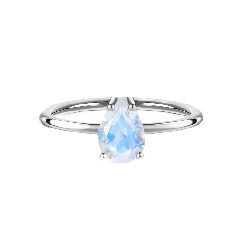 Teardrop-shaped Moonstone Ring in S925 Sterling Silver Design