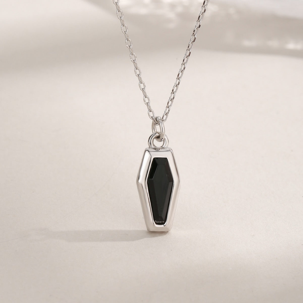 Black Onyx Coffin Memorial Necklace