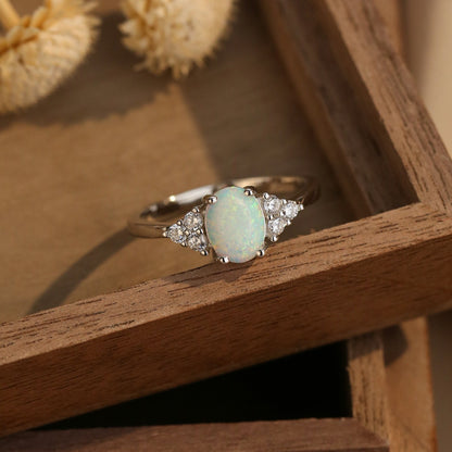 White Australian Opal S925 Sterling Silver Ring with Dainty Embellishments