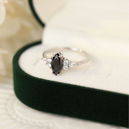 Oval Black Onyx S925 Silver Ring with Sparkling Accents