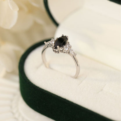 Oval Black Onyx S925 Silver Ring with Sparkling Accents