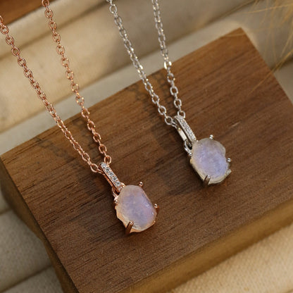 Four-Prong Set Oval Moonstone S925 Silver Necklace