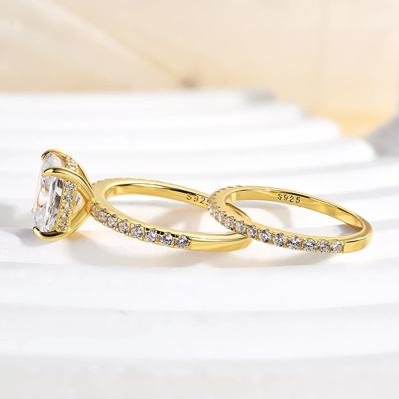 Classic 3.0 Carat Cushion Cut White Sapphire Wedding Set In Sterling Silver