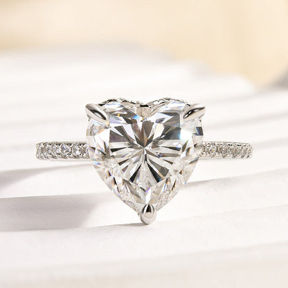 Moissanite Elegant 4.0 Carat Heart Cut Engagement Ring In Sterling Silver