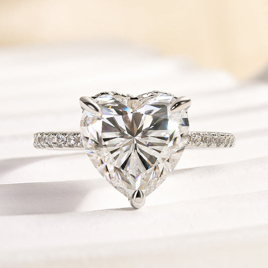 Moissanite Elegant 4.0 Carat Heart Cut Engagement Ring In Sterling Silver