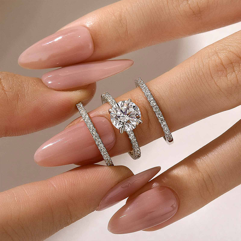Elegant Round Cut 3PC Wedding Ring Set In Sterling Silver