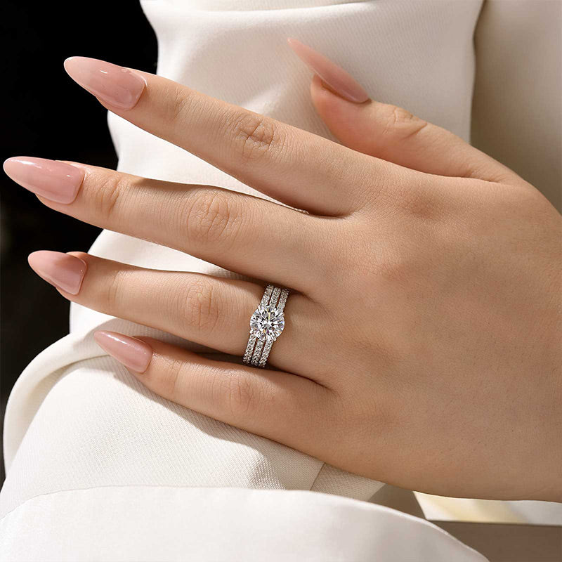 Elegant Round Cut 3PC Wedding Ring Set In Sterling Silver