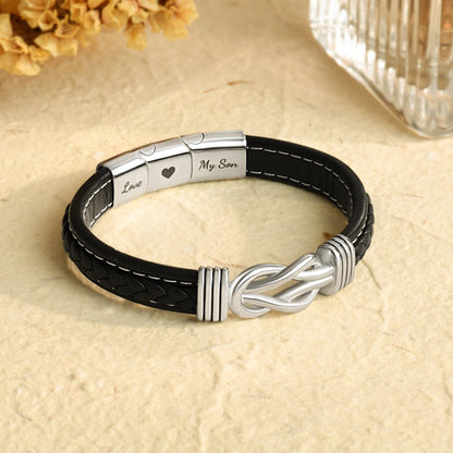 “Mother and Son Forever Linked Together" Braided Leather Bracelet