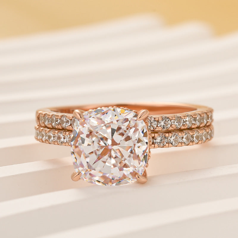 Classic 3.0 Carat Cushion Cut White Sapphire Wedding Set In Sterling Silver