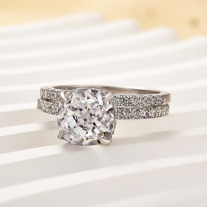 Classic 3.0 Carat Cushion Cut White Sapphire Wedding Set In Sterling Silver