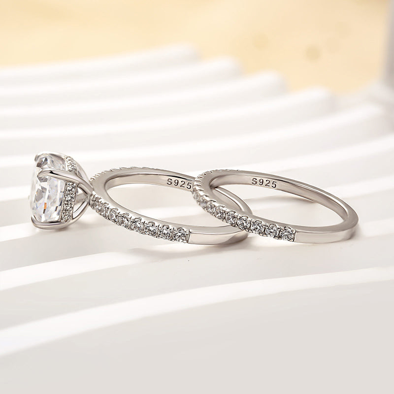 Classic 3.0 Carat Cushion Cut White Sapphire Wedding Set In Sterling Silver