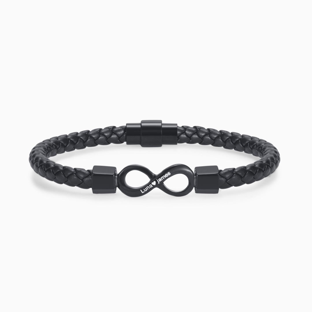 To My Man, You Are The One Personalized Dual Name Infinity Leather Bracelet