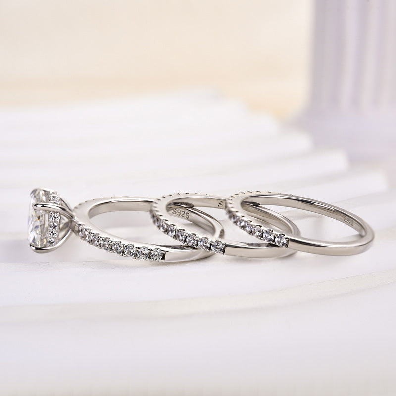 Elegant Round Cut 3PC Wedding Ring Set In Sterling Silver