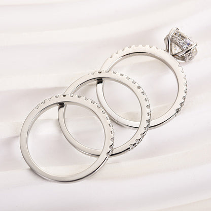 Elegant Round Cut 3PC Wedding Ring Set In Sterling Silver