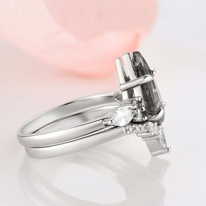 Galaxy Raw Salt and Pepper Diamond Ring- Kite Cut Diamond Engagement Ring Sets