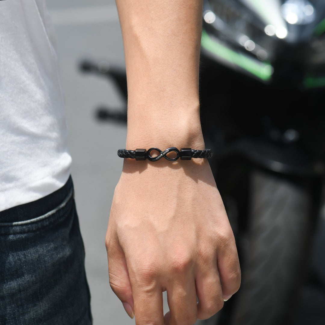 To My Man, You Are The One Personalized Dual Name Infinity Leather Bracelet